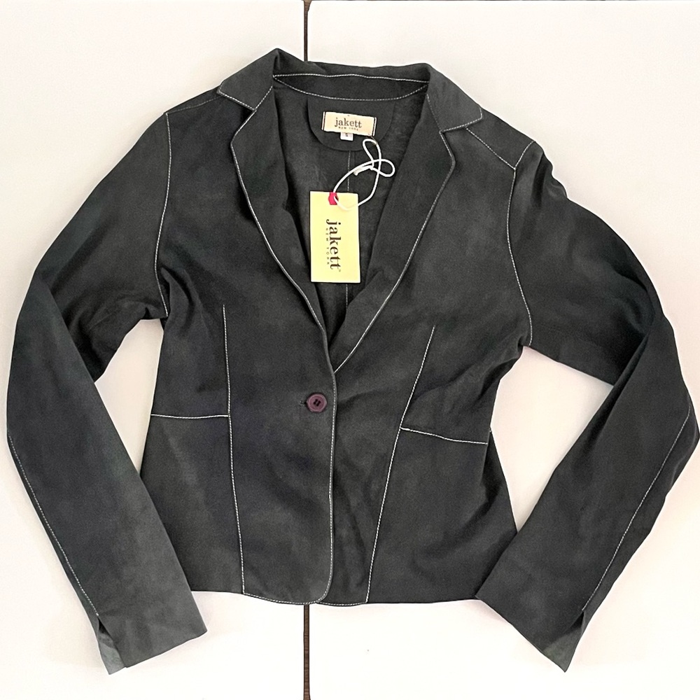 NEW Jakett Leather / Suede - Blazer Jacket - Blue / Grey, Size Small